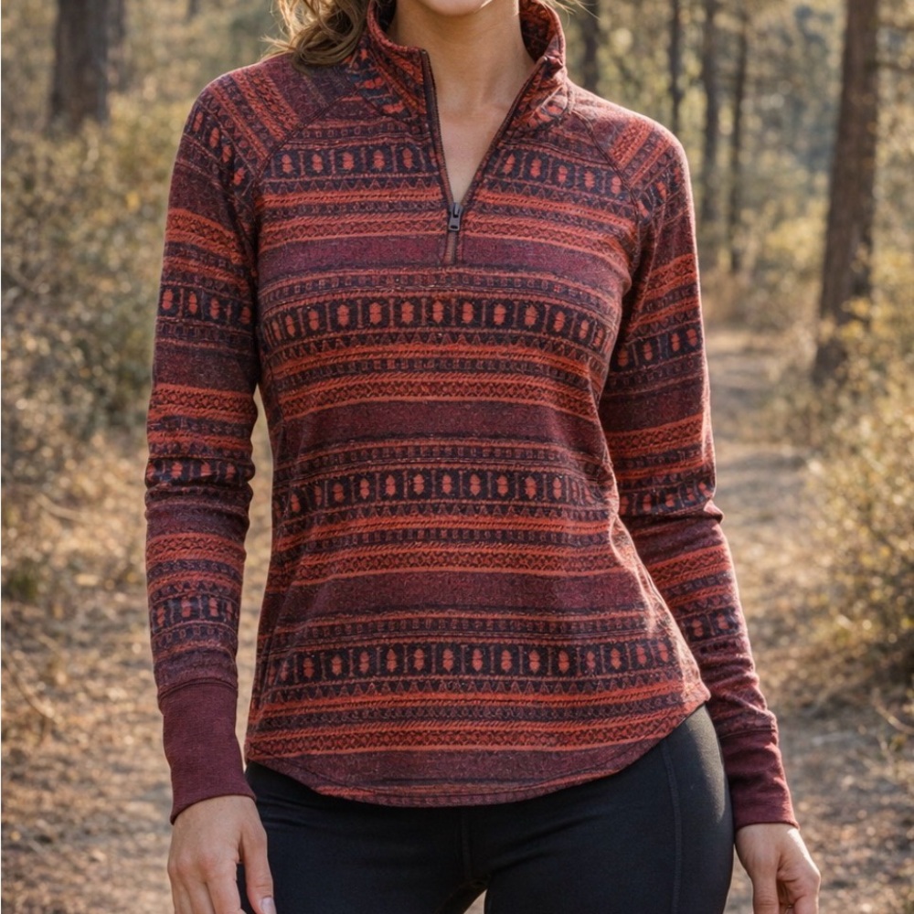 Kavu Desolate Navy Rust 1/4 Zip Long Sleeve Base Layer Top Size XS
